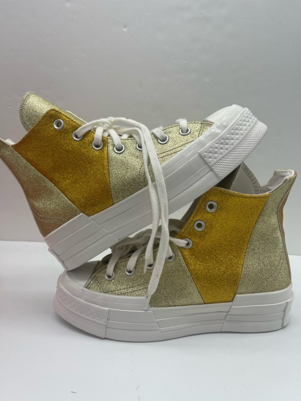 Converse WMNS Chuck 70 Plus Hi A08176C Vintage White/Dark Gold Platform Sneakers - Picture 13 of 16